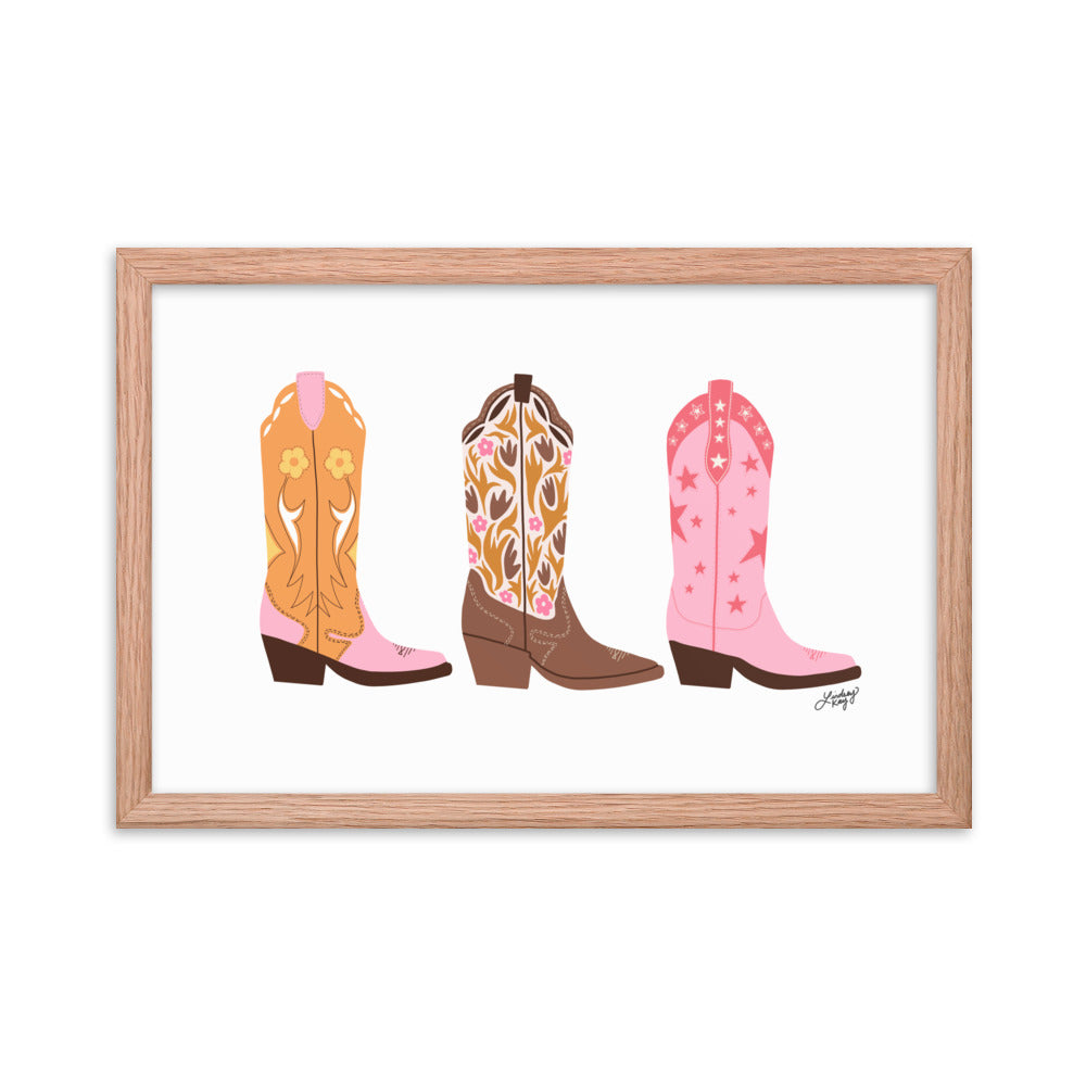 Cowboy Boots Illustration - Framed Matte Print
